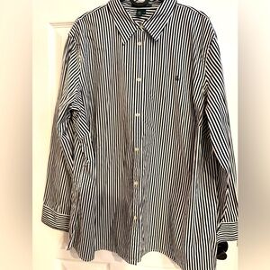 Lauren Ralph Lauren Black and White Stripe Button Up Blouse Size 2X